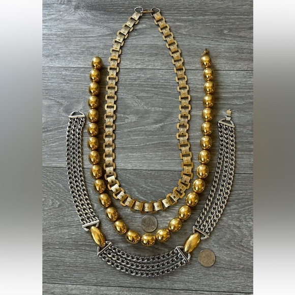 Lot Of 3 VTG Monet & Napier Silver & Gold Tone Chunky Statement Necklaces Signed - Picture 14 of 14